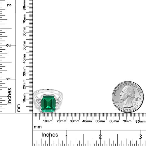 Gem Stone King 925 Sterling Silver Green Simulated Emerald Engagement Ring For Women (5.66 Cttw, Emerald Cut 12X10Mm, Available In Size 5, 6, 7, 8, 9) #TOP18