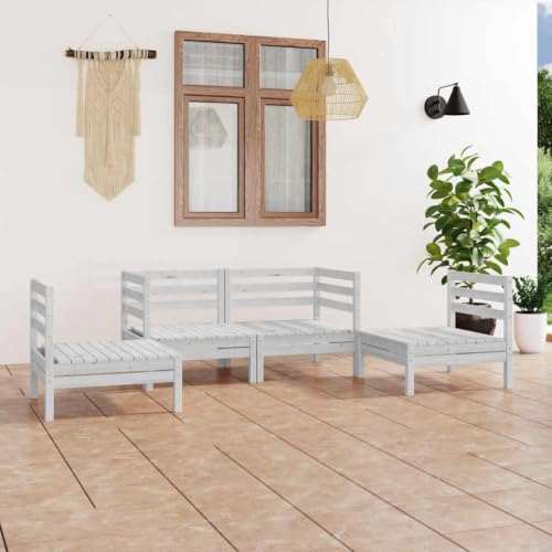 Teenpull Juego de Muebles de jardín 4 Piezas Madera Maciza Pino Blanco Conjunto Exterior terraza Patio Comedor sofá rinconera Modular para Descanso y reunión al Aire Libre