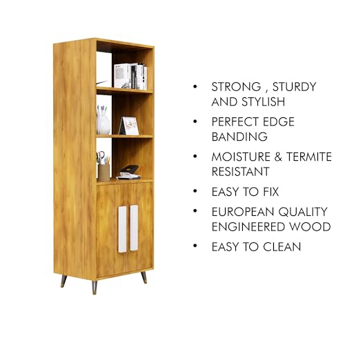 Image of Bniture Book Shelf Wooden | Engineered Wood Bookshelf for Home with 2 Door & 3 Shelf | Multipurpose Open Book Shelf Stand for Library, Study Room & Living Room | Giant Wood
