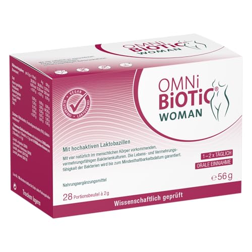 OMNi BiOTiC WOMAN | Für Frauen entwickelt | 4 Bakterienstämme | 10 Mrd. Keime pro Tagesdosis | Pulver | Vegan - Glutenfrei - Laktosefrei | Zur täglichen Anwendung - Einfach trinken | 28 Portionen