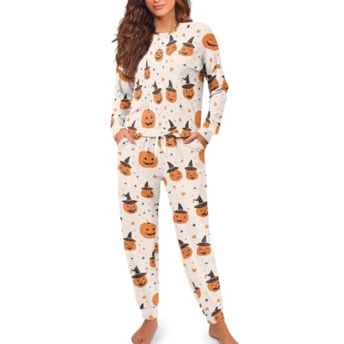 Image of Women's Pajamas Set Soft 2 Piece Loungewear Long Sleeve Pj Set | Matching Sleepwear, Crew Neck Top, Drawstring Jogger Pants with Pockets, Fall Pajama for Home, Sleep, Casual Wear, Plus Size
