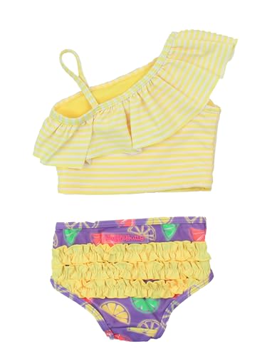 Image of RuffleButts Girls UPF50+ Sun Protection One Shoulder Ruffle Tankini Two Piece Swimsuit