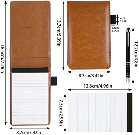 Pocket Notebook Portable Mini Notepad Holder Set with Metal Pen and Leather Small Shopping Note Refills for Adults Students (brown)