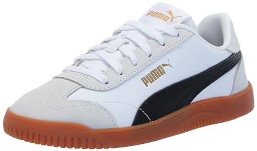 Puma Unisex-Child, Club 5v5 Suede, Puma White-Puma Black-Feather Gray, Big Kid, 4