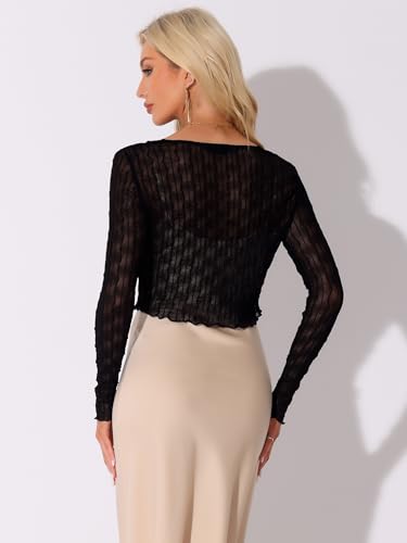 Image of Allegra K Bolero Shrug for Women's Sheer Mesh Tie Front Textured Crop Shrug for Evening Dresses