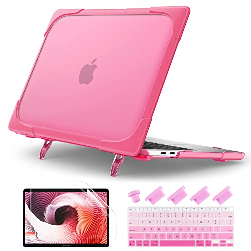 Batianda Heavy Duty Case for MacBook Air 13 inch 2020 A2179 A1932 A2337 M1 Chip with Touch ID, Ergonomic Foldable Kickstand (Holds 22lbs) Matte Translucent Protective Cover Keyboard Skin, Rose