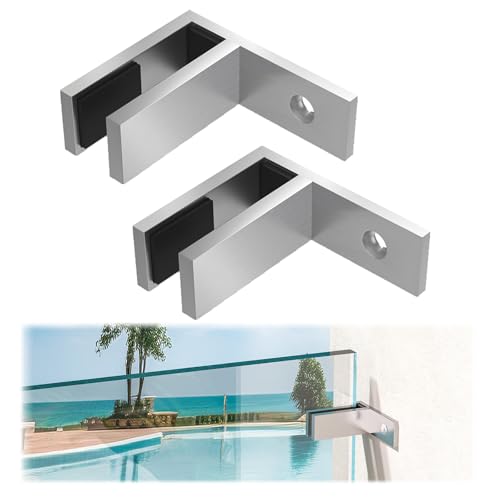 Gyykzz Marine Grade Railing Wall to Glass Clamp, Stainless Steel 316 Bracket, Satin Finish Clip Holder for Fence, Balustrade, Balcony Deck (2 Pieces F Shape Clamp)