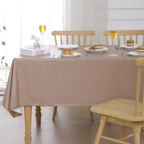 Image of Walrus Heavy Duty Vinyl Tablecloth with Flannel Backing Waterproof Oil-Proof Plastic Table Cloth Stain-Resistant Wipeable Table Cover for Indoor and Outdoor (Coffee Taupe,60x102 Inch)