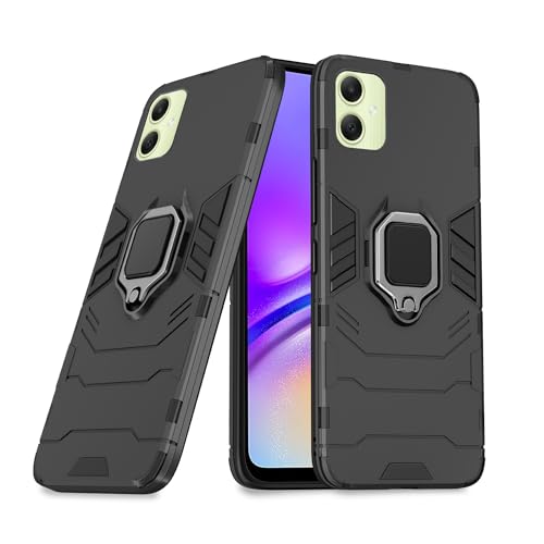 Image of Pikkme Back Cover | D5 Tough Armor Bumper | 360 Protection Case | Ring Holder Stand Case for Samsung Galaxy A05 / M05 / F05 (Black)