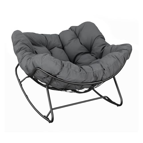 WOLTU Silla Mecedora, Silla de Lectura en Forma Huevo, Sillón Relax con Cojín Grueso, Ideal para Salón Dormitorio Estudio, Estructura de Metal, 150 kg, Funda de Poliéster, Gris Oscuro