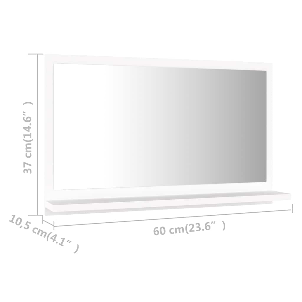 Lustro łazienkowe białe z materiału drewnopochodnego z półką, 60 x 10,5 x 37 cm, wiszące, do łazienki, umywalki, toalety dla gości, zajmuje mało miejsca i jest łatwe w utrzymaniu
