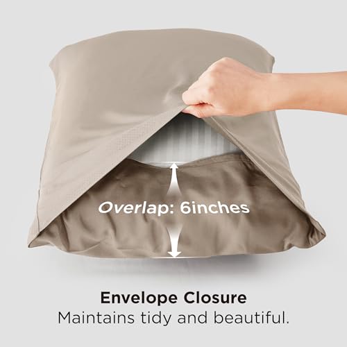 Image of Bedsure Simply Taupe Pillow Cases Queen Set of 2, Rayon Derived from Bamboo
