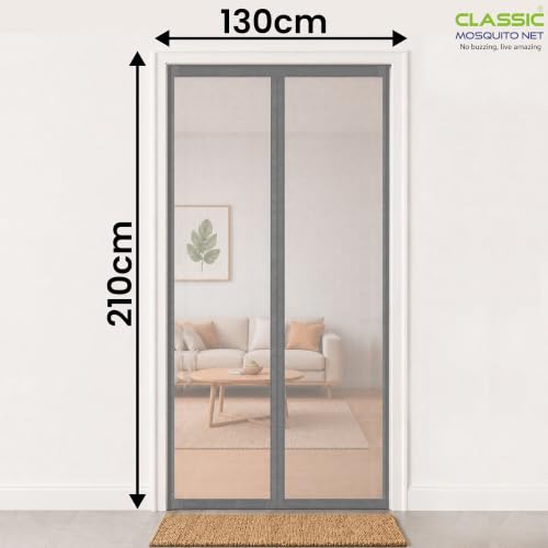 Image of Classic Mosquito Net for Doors with Magnets | Tear-Resistant Fiberglass Mesh | Auto-Close Magnetic Screen Door, Balcony & Kitchen | DIY Installation | Protection Insects (210 x 130 cm,Grey)