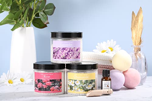 Bath Salts, Spa Luxetique 8Pcs Bath Salts Gift Set With Argan Oil, Bath Bombs, Wooden Scoop, Epsom Salt For Soaking In Lavender, Rose, Chamomile Scent Spa Gifts Bath Set For Women Valentine's Day Gift #TOP1