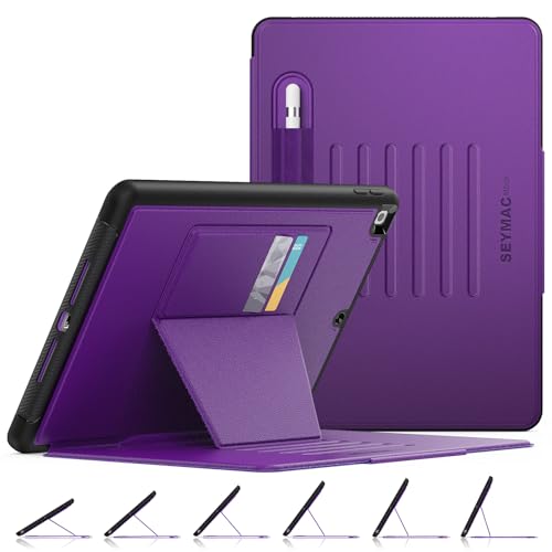 Image of SEYMAC stock Case for iPad 9th /8th /7th Generation 10.2'', Full-Body Drop Protection,[Stitched Slim Pencil Sleeve],Strong Magnetic Auto Sleep Case, Absorbing Multi-Angles Stand, Card Slot- Purple