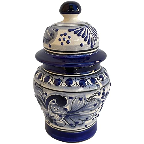 TalaMex Cholula Hand-Made Small-Size Colorful Mexican Talavera Ceramic Cookie Jar with Lid