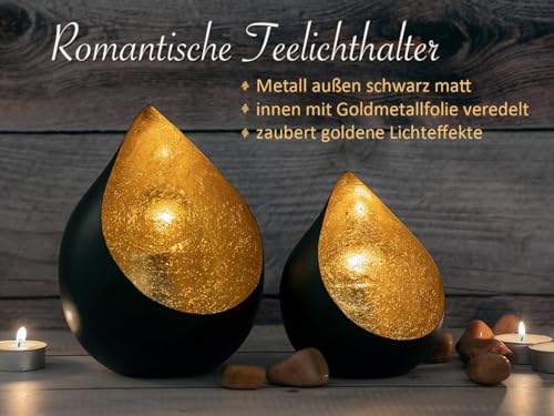 Kerzenständer Kerzenhalter Teelichthalter Metall schwarz Gold Farbe Tropfenform