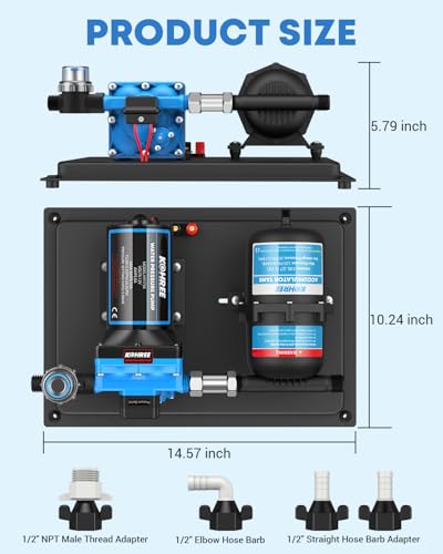 Image of Kohree RV Water Pump 12V DC 5.5GPM 55PSI and 0.75L 125PSI Pre-Pressurized Accumulator Tank, Quiet RV Water Pump and Accumulator Tank System for RV Camping, Boat, Kitchen, Bathroom