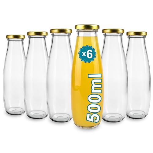 Espirito Rebelde 6 bottiglie di vetro vuote da 500 ml con coperchio, bottiglie di vetro per succo, latte, barbecue, salse, ideali per picnic, matrimoni e feste
