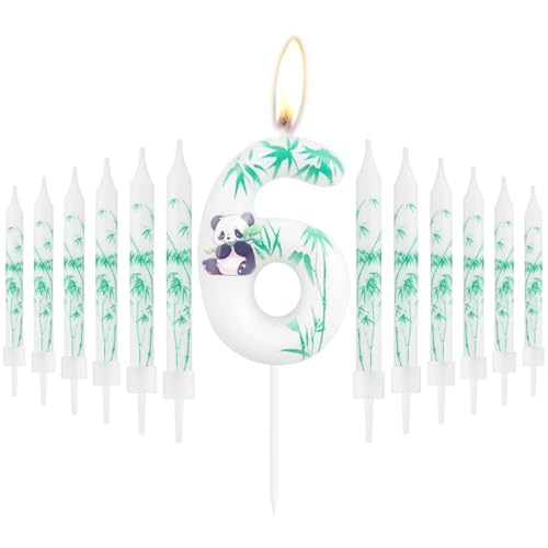 Velas de 6º aniversário de panda, velas de panda número 6 para bolo, decorações de aniversário de meninas e meninos, decoração de bolo de aniversário temática de panda, decoração de bolo de vela