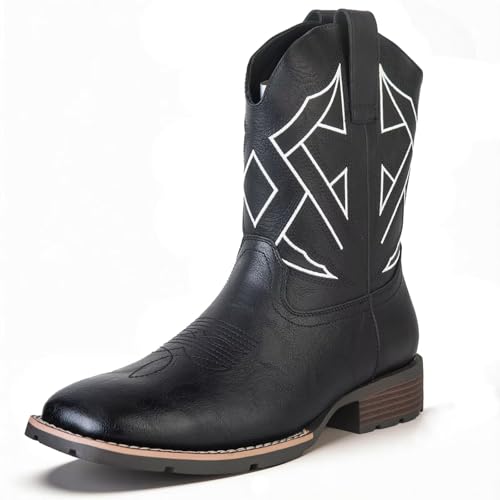 Image of Cowboy Boots for Men Western Square Toe Embroidered Slip Resistant Durable Ankle Boots for Spring Fall