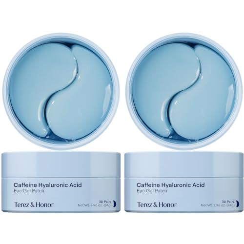 Image of TEREZ & HONOR Caffeine Hyaluronic Acid Under Eye Patches - 120 Korean Hydrogel Eye Masks for Puffy Eyes, Dark Circles, Eye Bags & Fine Lines, Hydrating Cooling Eye Gel Pads, Vegan, Fragrance-Free
