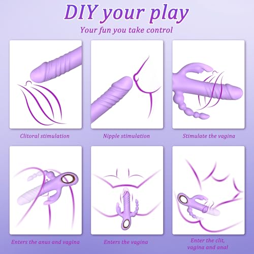 Image of Thrusting Dildo Vibrator Sex Toys for Women, G Spot Anal Rabbit Vibrators Adult Sex Toys with 7 Powerful Speeds & 7 Vibrating Modes Upgrade Silicone Waterproof Rechargeable,Purple