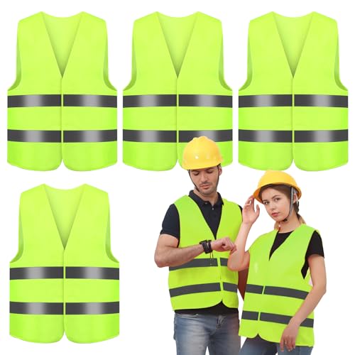 Gilet de Sécurité, 4 PCS Gilet Haute Visibilité, Jaune Gilet de Sécurité Réfléchissant, Gilet Réfléchissant de Voiture pour Conducteurs,Travailleurs,Secours Routiers Unisexe