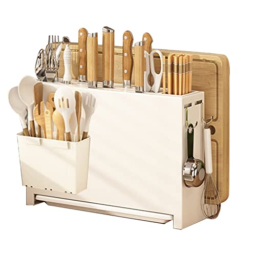 Sunicon Knife Drying Holer for Kitchen Counter, Large Capacity Kitchen Chopsticks Knife Stand Cutting Board Integrated Magnet Draining Holder Multi Use Kitchen Utensil Organizer