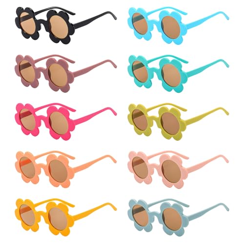 Pibupibu 10 Pack 5.71'' Flower Sunglasses Adult Bulk, Fun Cute Flower Glasses for Women Party Favors