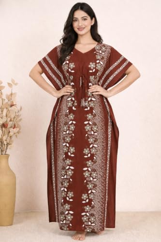 Image of Bahumaan Pure Cotton Kaftan Nighty for Women | Kaftan Maxi for Women | Kaftan Night Gowns for Women | Cotton Nighty for Women Stylish |