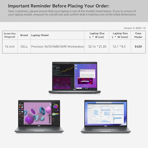 Image of Smatree 14 inch Laptop Sleeve for DELL XPS 14 9440 | for 14 inch DELL Latitude 5430 /5440 /5450 /5431 /7430 or 2-in-1,Precision 3470 /3480 /3490 Workstation (E420)
