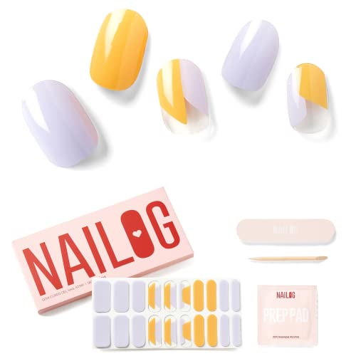 NAILOG Semi Cured Gel Nail Strips (20 Extra Long Polish Stickers / Wraps) | Glossy & Long Lasting Soft Gel Finishing | Two Notes Cover