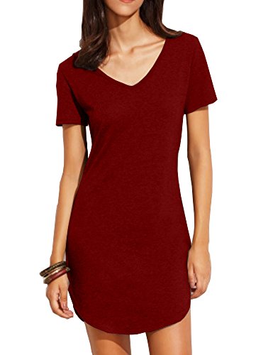 Haola Women s Casual Tops Dress Short Sleeve Shirts Dresses Juniors Dress Tops S WineRed