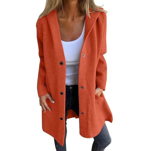 Casual Single Breasted Hooded Jacket for Autumn, Womens Jackets Casual, Casual Jackets for Women (Dark Orange,L)