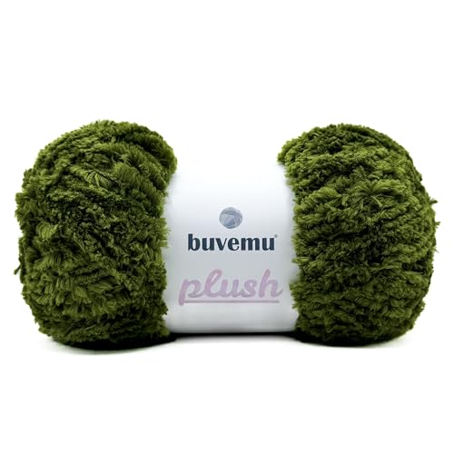 Image of Plush Faux Fur Bulky Yarn, Super Soft Fluffy Fuzzy for Knitting Crocheting Crafting, 100 Gram (3.53 Ounces) 109 Yards (100 Meters) (Olive Green)