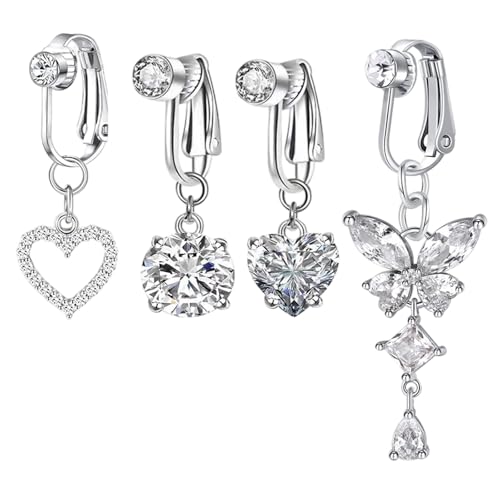 Yuwnd 4 Stück Fake Bauchnabelpiercing Fake Bauchnabel Piercing Bauchnabelpiercing Fake Fake Piercing für Frauen on Bauchnabelringe Falsche Nabelringe Nicht Durchgestochene