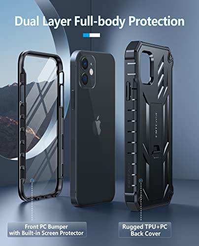 Fntcase For Iphone 12 Phone Case: For Iphone 12 Pro Phone Case Military Grade Drop Proof Rugged Protective Cover With Kickstand | Matte Textured Shockproof Tpu Hybrid Bumper Cases 6.1 Inch - Black #TOP6