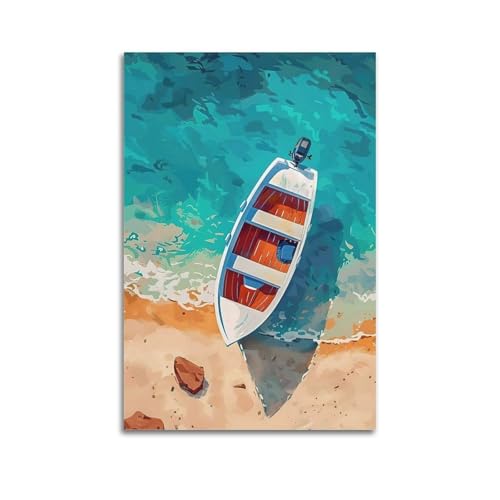 Impression sur toile de paysage peinte à l'huile sur toile, bateau blanc, décoration murale moderne pour chambre à coucher, 40 x 60 cm