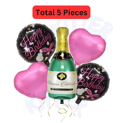 Image of KITTER Champagne Foil Balloons for Birthday - 5 pc Set with Big 32 inch Champagne Bottle for Decoration | Birthday Decoration Items for Men | Cheers Foil Balloon for Husband Wife |Party Decor for Men