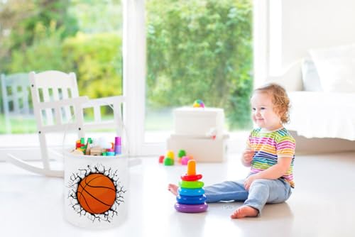Image of Basketball Bucket,Kids Bucket, Small Gift Bucket with Handles for Kids Room Decor.Toy Bucket.(Basketball)