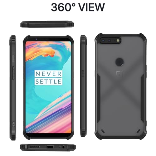 Image of Outlouders Back Cover for OnePlus 5T | Ultra Hybrid Transparent | Full Camera Protection | Raised Edge | Crystal Clear Bumper Case (Black)