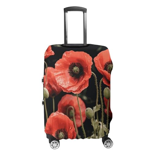Red Poppy Flowers Leaves Luggage Cover, Washable Elastic Suitcase Cover Protector Fit 18-32 Inch Luggage4