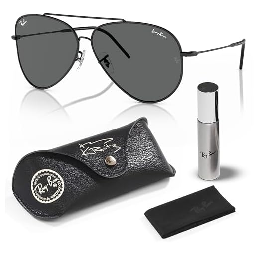 Ray-Ban Óculos de sol RBR0101S LENNY KRAVITZ X AVIATOR REVERSE com kit de óculos – protetores de nariz ajustáveis, Armação preta polida | Lente cinza escuro, 62 mm