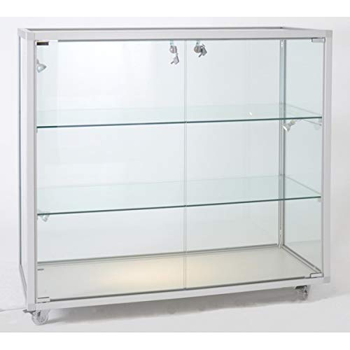 MHN Thekenvitrine & Geschäftsvitrine 41,5 x 78 x 95 cm - Glasvitrine abschließbar & Rollen - ohne Beleuchtung - ideal für Geschäfte, Drogerien, Apotheken & Produktpräsentation