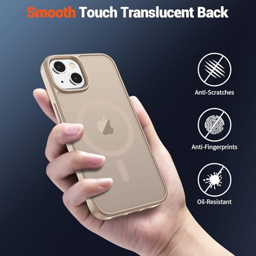Image of SUPFINE Magnetic for iPhone 15 Case(Compatible with MagSafe)(Military Grade Drop Protection) Slim Translucent Matte Shockproof with Anti-Fingerprint Phone Case,Desert Gold