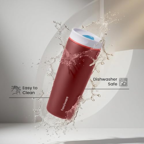 Image of Frenchware AeroMug Insulated Stainless Steel Coffee Tumbler, 600 ml | Smooth Sip Slider, Reusable, Hot & Cold Coffee Travel Mug, Dark Merlot