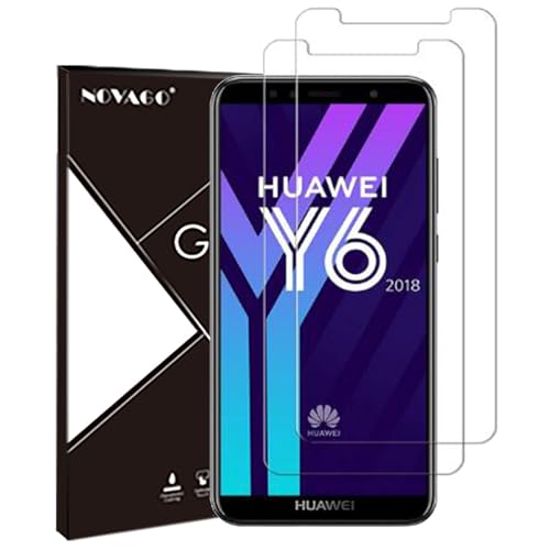 NOVAGO Compatible con Huawei P Smart / Y6 (2018)-Pack de 2 protectores de pantalla de cristal templado sólido 9H (transparente), no cubre toda la pantalla