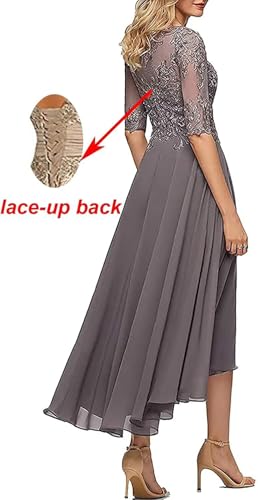 Lace Appliques Mother of The Bride Dress 3/4 Sleeves A line Tea Length Chiffon Formal Wedding Party Prom Gowns for Women2