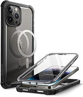 i-Blason AresMag Case Compatible with MagSafe for iPhone 14 Pro Max 6.7 inch (2022), Full-Body Clear Rugged Bumper MagSafe Case with Built-in Screen Protector (Black)